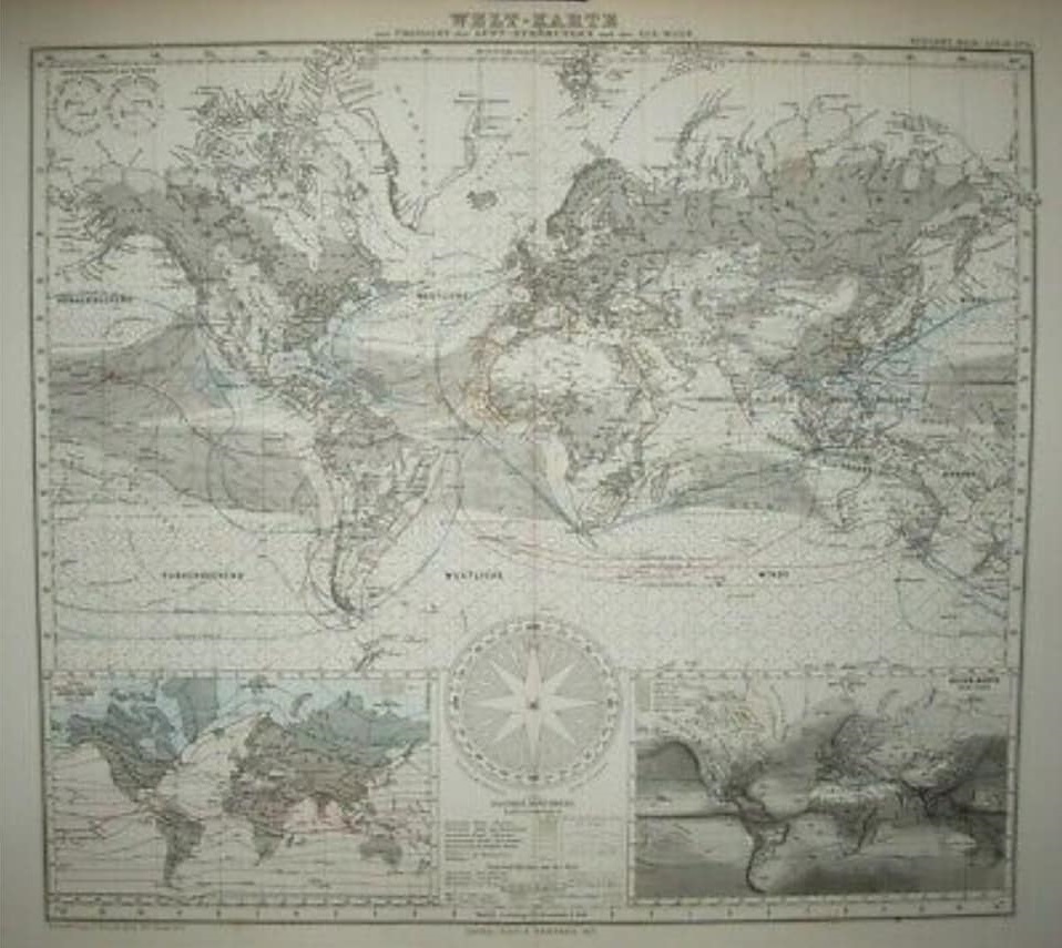 L A Carterie - Carte des vents terrestres et des courants marins 1 (1877) 38,5x47cm